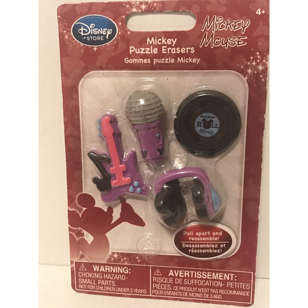 Disney Store Mickey Mouse Rock Roll Puzzle Erasers Guitar Mic Headphones Record